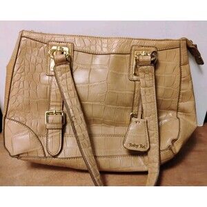 Ruby Rd Tan Croc Embossed Satchel Shoulder Bag Gold Hardware Purse Mob Wife Styl